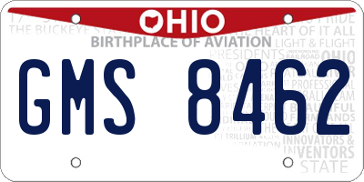 OH license plate GMS8462