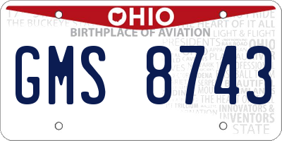 OH license plate GMS8743