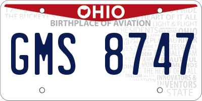 OH license plate GMS8747