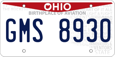 OH license plate GMS8930