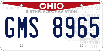 OH license plate GMS8965