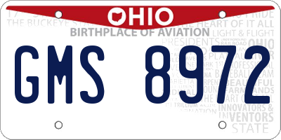 OH license plate GMS8972