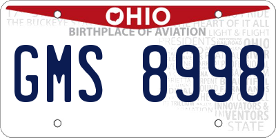 OH license plate GMS8998
