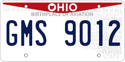 OH license plate GMS9012