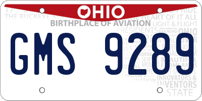 OH license plate GMS9289