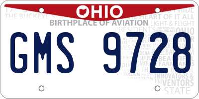 OH license plate GMS9728