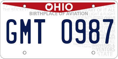 OH license plate GMT0987