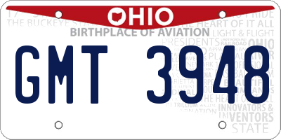 OH license plate GMT3948