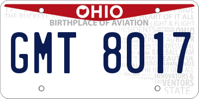 OH license plate GMT8017