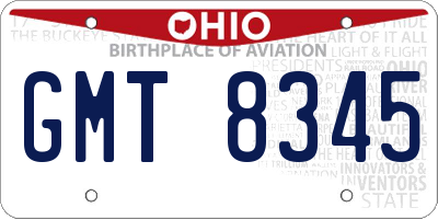 OH license plate GMT8345