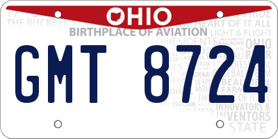 OH license plate GMT8724