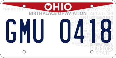 OH license plate GMU0418