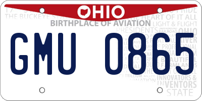 OH license plate GMU0865