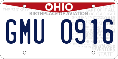 OH license plate GMU0916