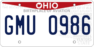 OH license plate GMU0986