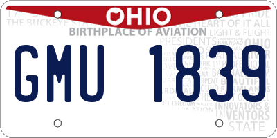 OH license plate GMU1839