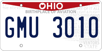 OH license plate GMU3010