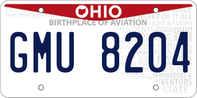 OH license plate GMU8204