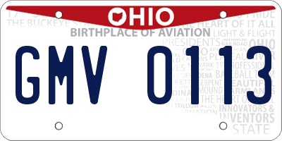 OH license plate GMV0113