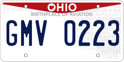 OH license plate GMV0223