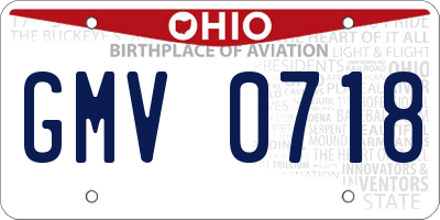 OH license plate GMV0718