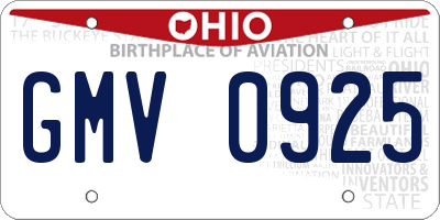 OH license plate GMV0925