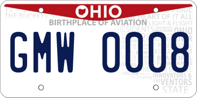 OH license plate GMW0008