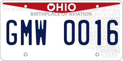 OH license plate GMW0016