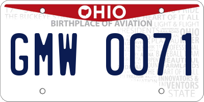 OH license plate GMW0071