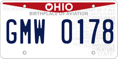 OH license plate GMW0178