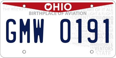OH license plate GMW0191