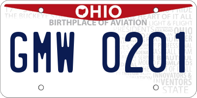OH license plate GMW0201