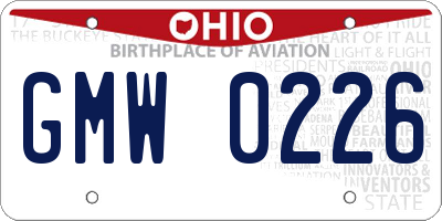OH license plate GMW0226