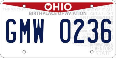 OH license plate GMW0236