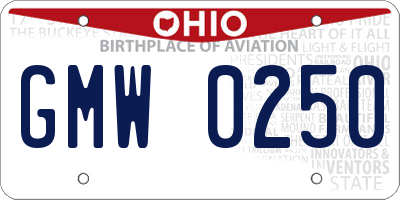 OH license plate GMW0250