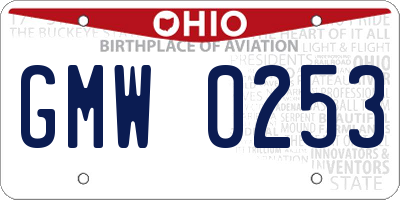 OH license plate GMW0253