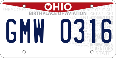 OH license plate GMW0316