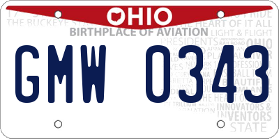 OH license plate GMW0343