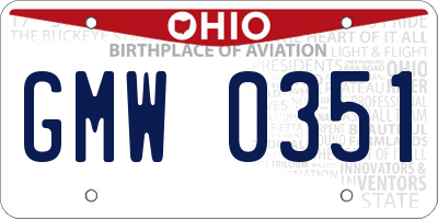 OH license plate GMW0351