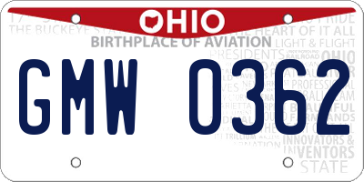 OH license plate GMW0362