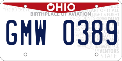 OH license plate GMW0389