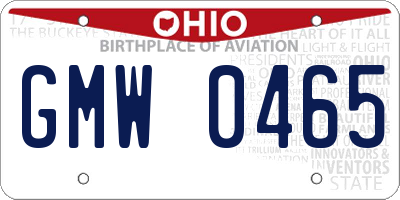 OH license plate GMW0465