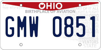 OH license plate GMW0851