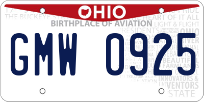 OH license plate GMW0925