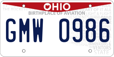 OH license plate GMW0986