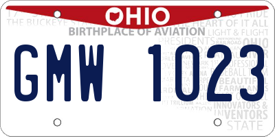 OH license plate GMW1023