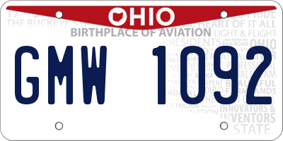 OH license plate GMW1092