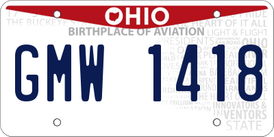 OH license plate GMW1418