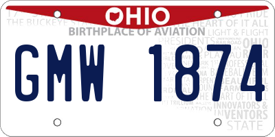 OH license plate GMW1874