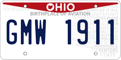 OH license plate GMW1911